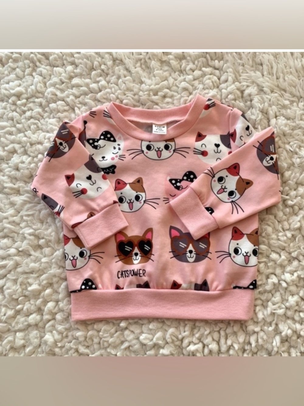 SHEIN Baby Girl Kitty Cat Print Pink Crewneck Sweater Size 9-12 M